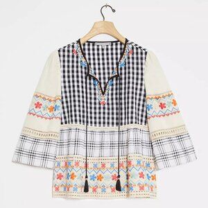 EUC Anthropologie Penelope Embroidered Blouse Lagenlook Scandinavian, Size L